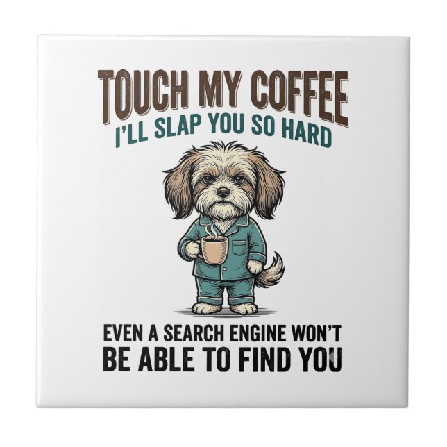 Carreau Chien Drôle Café Avertissement Dessin de Gravure V (Devant)