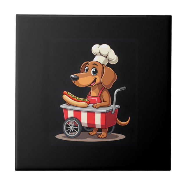 Carreau Chien drôle de teckel hot dog sandwich saucisse (Devant)