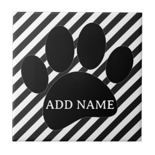 Carreau Chien Empreinte de patte Black White Stripes Nom p