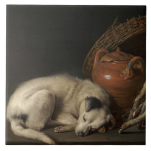 Carreau Chien endormi Vintage par Gerrit Dou