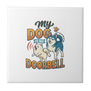 Carreau Chien Est Sonnette Aboie Blanc Bleu_1