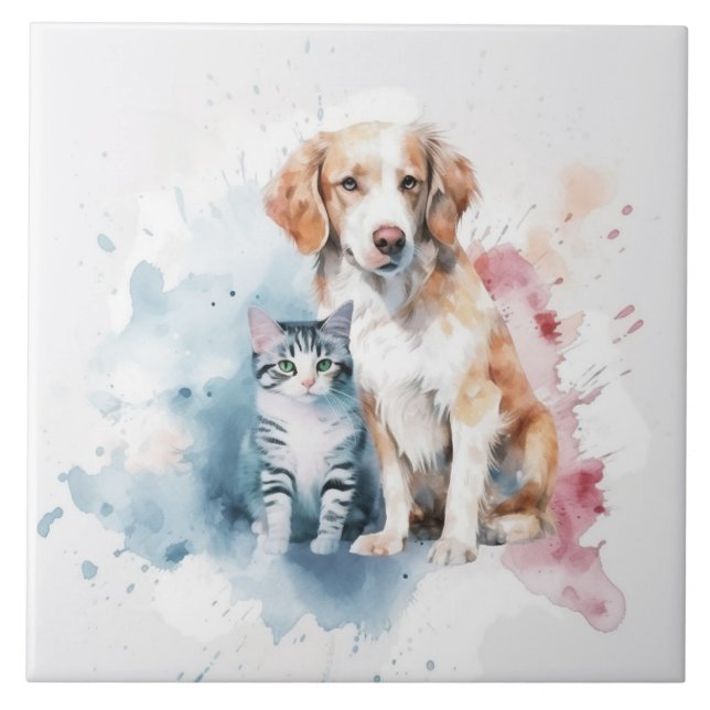 Carreau Chien et chat meilleurs amis (Devant)