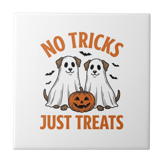 Carreau Chien Fantôme Drôle Halloween Pas de Farces Juste  (Devant)