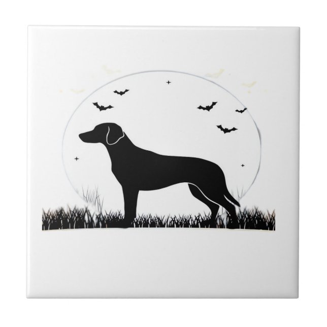 Carreau Chien Harrier � Silhouette de la Lune d'Halloween  (Devant)