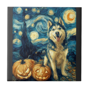 Carreau Chien Husky Sibérien Mignon Halloween Jack O Lante