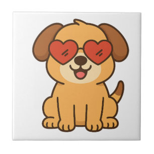 Carreau Chien joyeux avec lunettes de soleil à cœur, conce