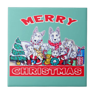 Carreau Chien Joyeux Noël Blanc Berger Fête GSD Fun