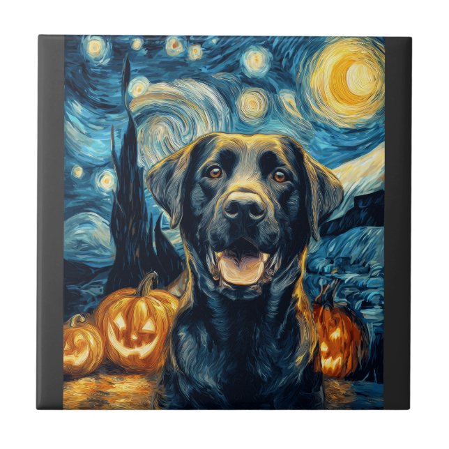 Carreau Chien Labrador Noir Mignon Halloween Jack O Lanter (Devant)