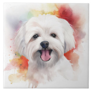Carreau Chien mâtin maltais blanc aquarelle animal de comp