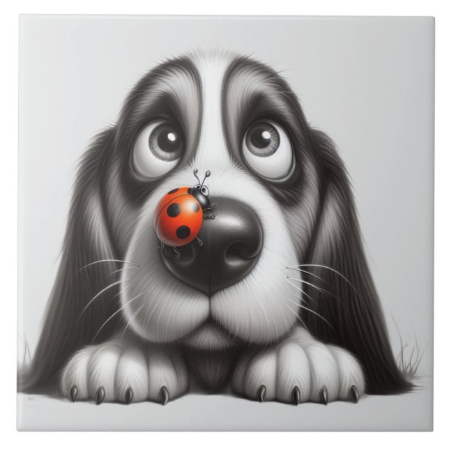 Carreau Chien mignon avec coccinelle (Devant)
