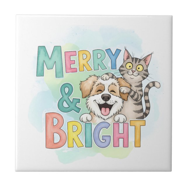 Carreau Chien mignon & Chat Merry & Bright (Devant)