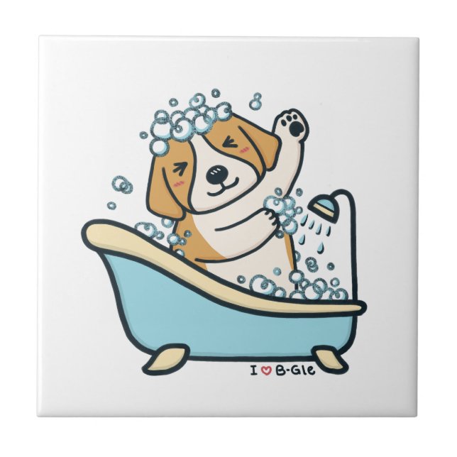 Carreau Chien mignon dans une douche Illustration (Devant)