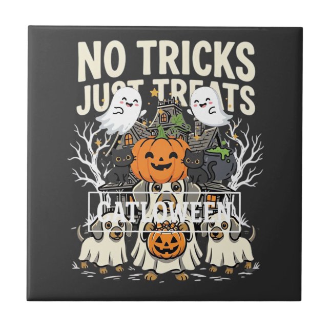 Carreau Chien Mignon Halloween Pas de Farces Rien que des  (Devant)