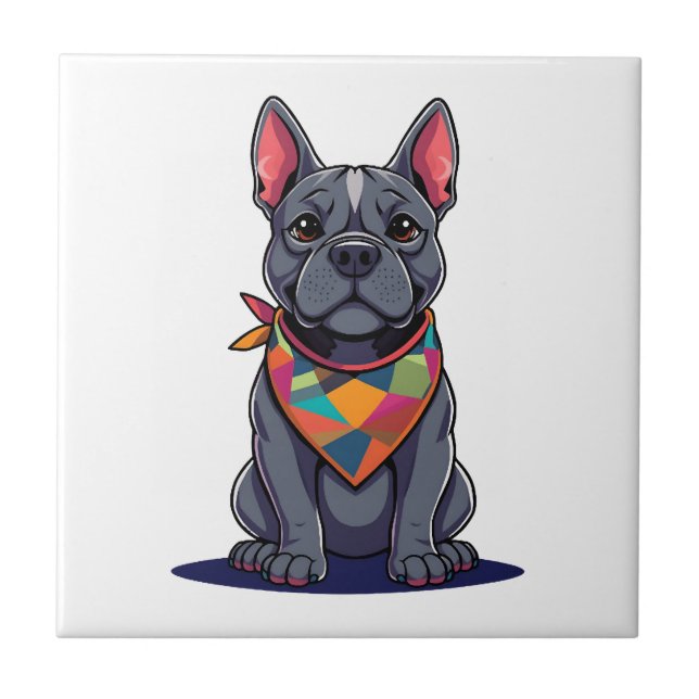 Carreau Chien mignon Pitbull Frenchie avec Art de bandana (Devant)