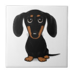 Carreau Chien noir et tan Dachshund mignon Weiner<br><div class="desc">Caricature mignonne en céramique noire et bronzée Dachshund.</div>