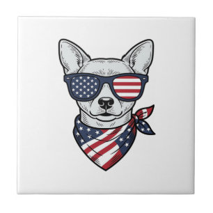 Carreau Chien Patriotique avec Lunettes de Soleil Drapeau