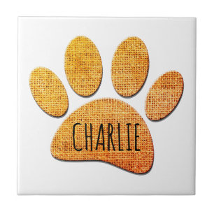 Carreau Chien Paw Burlap Vieille Imprimer Nom personnalisé