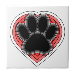 Carreau Chien Paw Dans Le Coeur Rouge Avec Les Outlines