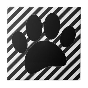 Carreau Chien Pawprint noir blanc rayures