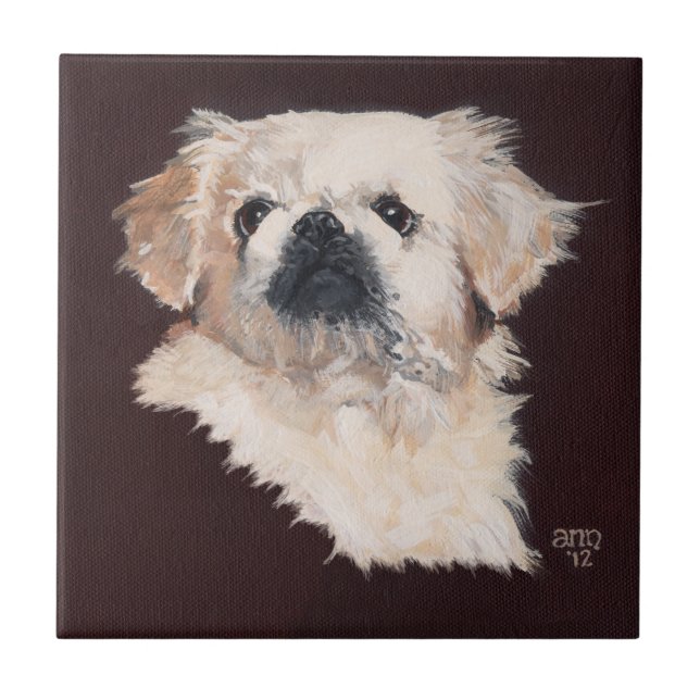 Carreau Chien Pékinois Blanc (Devant)