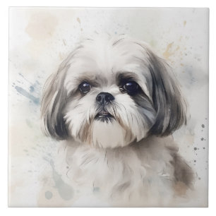 Carreau Chien Prince Shih Tzu, animal de compagnie aquarel