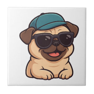 Carreau Chien pug cool avec des lunettes de soleil joie d'