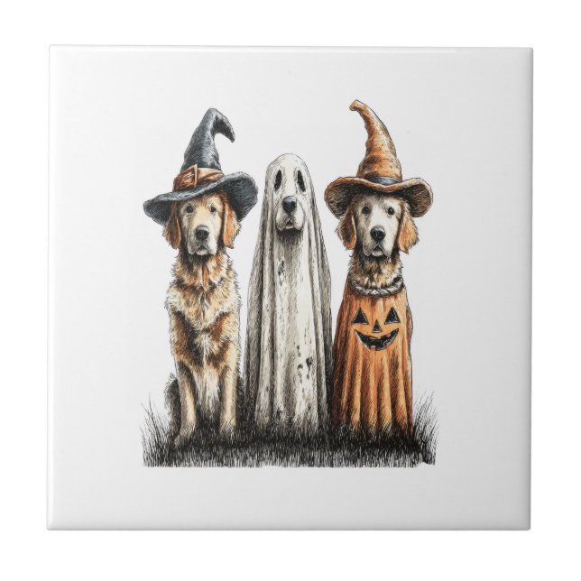 Carreau Chien Retriever Doré Fantôme d'Halloween (Devant)