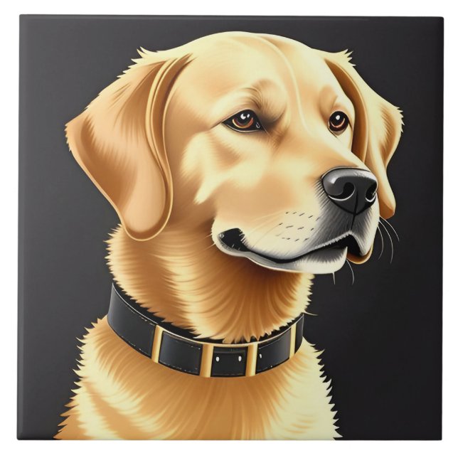 Carreau Chien Retriever doré portant un collier en cuir (Devant)