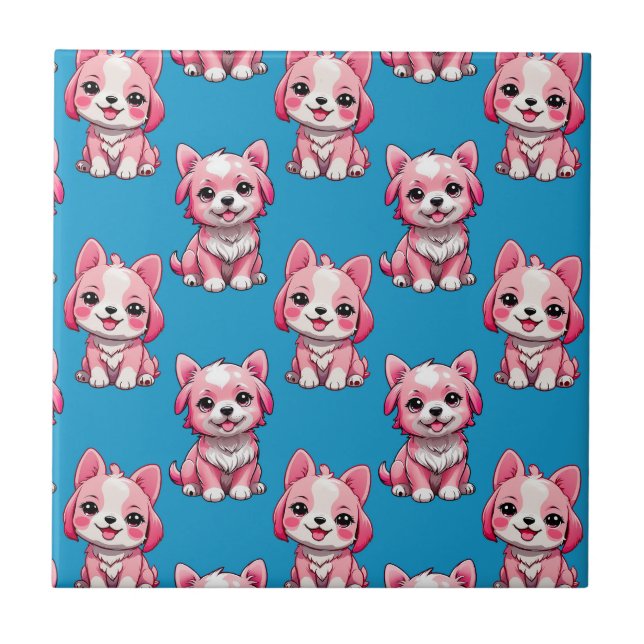 Carreau Chien rose Motif design - Bleu (Devant)