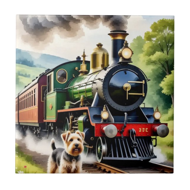 Carreau Chien saluant un train à vapeur (Devant)