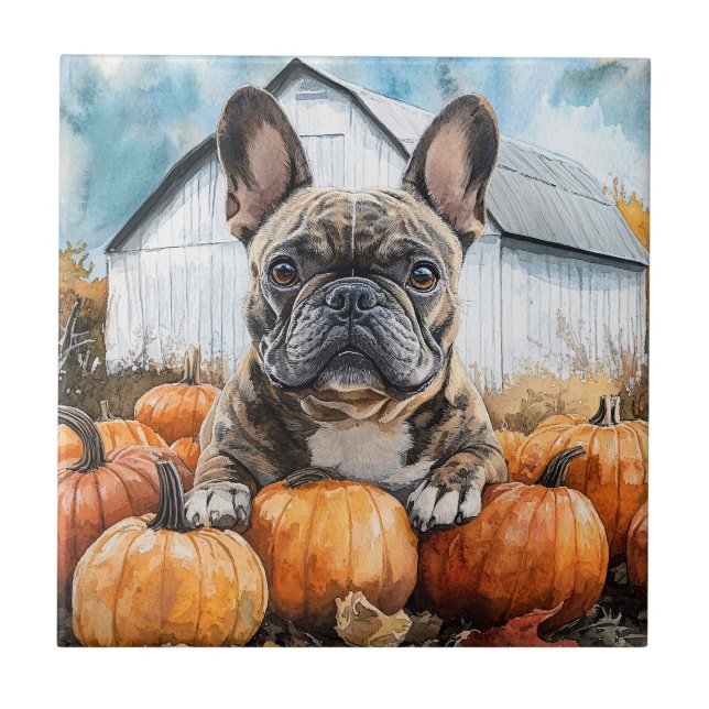 Carreau Chien-taureau français dans le Patch Citrouille (Devant)