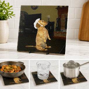 Carreau Chien Teckel Drôle Amateur Assis Joli Cuisine