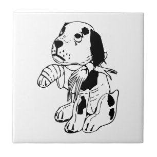 Carreau Chien triste avec une jambe cassée