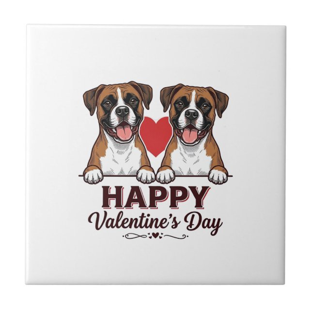 Carreau Chiens Boxer Joyeuse Saint-Valentin Vintage (Devant)