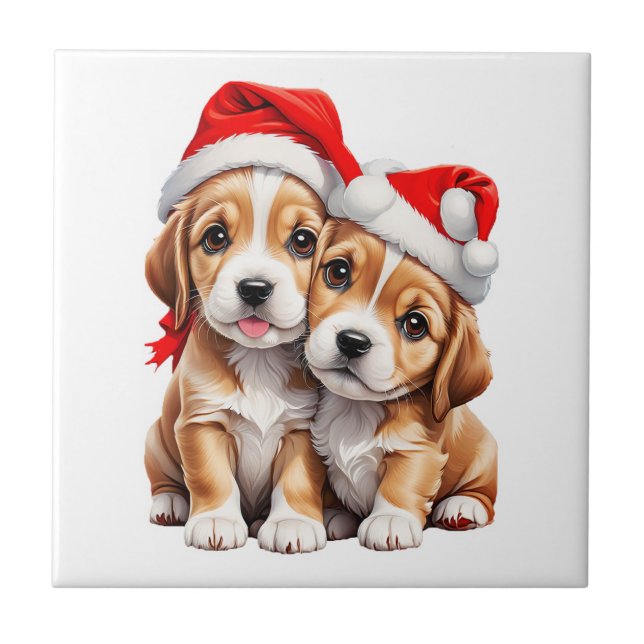 Carreau Chiens chiots de Noël (Devant)