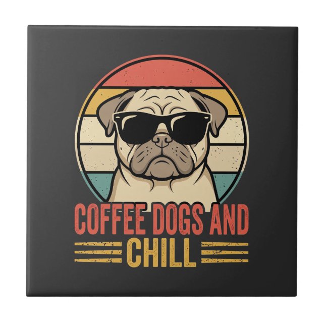 Carreau Chiens de café et Pug Rétro Chill (Devant)