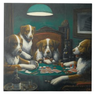 Carreau Chiens de St Bernard Jouant au Poker