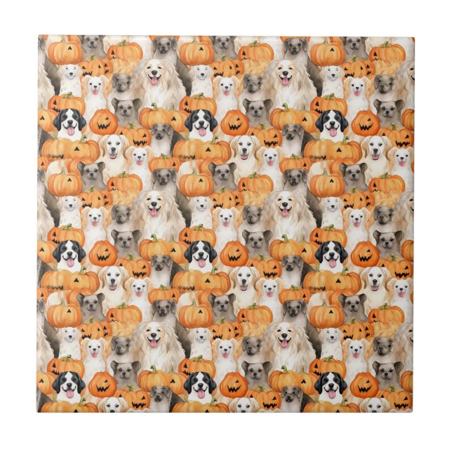 Carreau Chiens d'Halloween - Races de chiens mignons avec  (Devant)