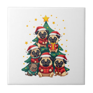 Carreau Chiens Pug Arbre de Noël Mignon Noël (3)