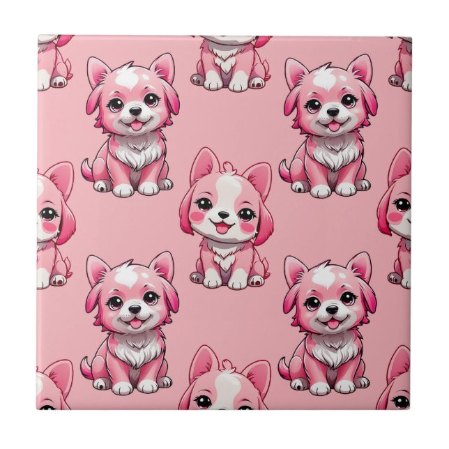 Carreau Chiens roses mignons (Devant)