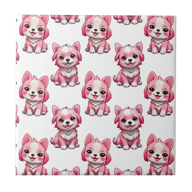 Carreau Chiens roses mignons - Blanc  (Devant)