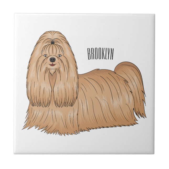 Carreau Chih tzu long cheveux dessin de chien (Devant)