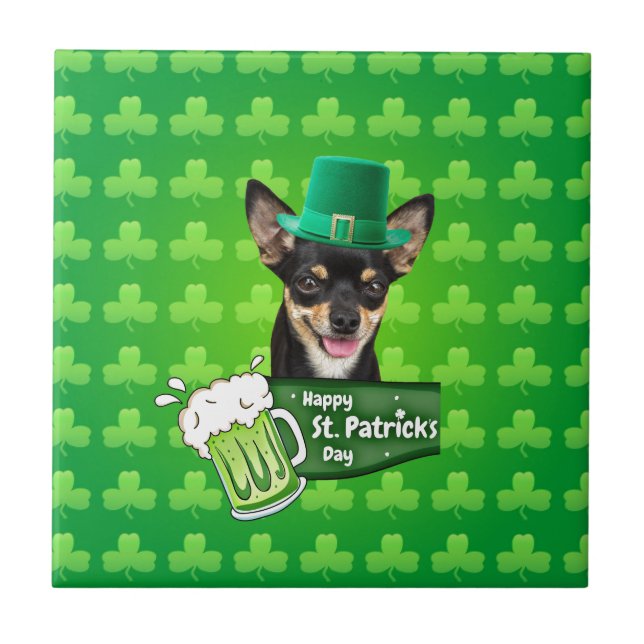 Carreau Chihuahua Chien Chiot Chiot St. Patrick's Day Clov (Devant)