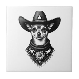 Carreau Chihuahua vintage style cow-boy gravure western D