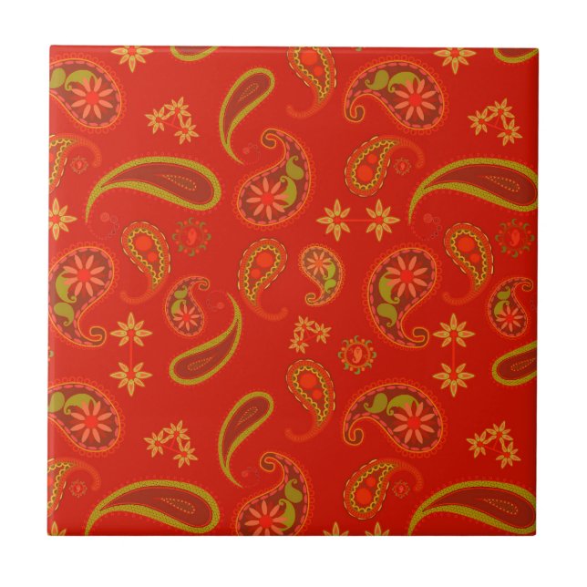 Carreau Chili Pepper Red et Lime Green Paisley Motif (Devant)