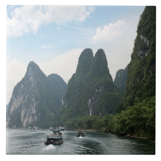 Carreau Chine, Guilin, rivière Li, bateaux de rivière bord (Devant)