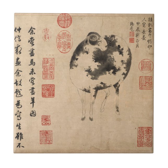 Carreau Chine Peinture Ram Chèvre lunaire Année Zodiac Tui (Devant)