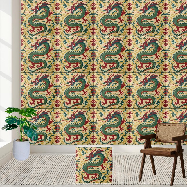 Carreau Chinois Dragon Chinoiserie Carrelage Motif (Chinese Dragon Chinoiserie Pattern Tile)