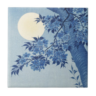 Carreau Chinoiserie Bleu marine Fleur de cerisier & Pleine