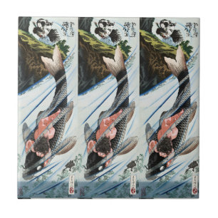 Carreau Chinoiserie Carpes Koï Cascade Art Japonais